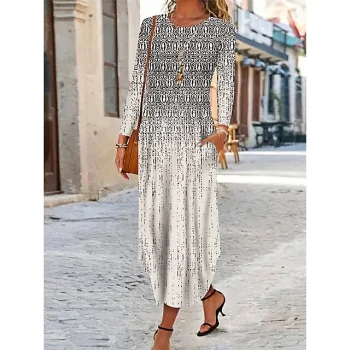 Women's Ethnic Dress Print Dress Floral Tribal Print Pocket Crew Neck Maxi long Dress Vintage Ethnic Outdoor Daily Long Sleeve Regular Fit White Yellow Wine Summer Spring S M L XL XXL