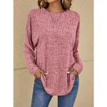 Women's Pullover Sweater Jumper Crew Neck Ribbed Knit Polyester Oversized Spring Fall Outdoor Valentine's Day Daily Stylish Casual Soft Long Sleeve Solid Color Black Pink Royal Blue S M L