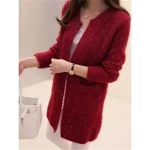 Women's Pullover Sweater Jumper Crew Neck Ribbed Knit Polyester Pocket Fall Winter Valentine's Day Daily Going out Stylish Casual Soft Long Sleeve Solid Color Pink Wine Navy Blue One-Size