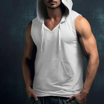 Men's Tank Top Vest Top Undershirt Sleeveless Shirt Wife beater Shirt Plain Stripes Hooded Outdoor Going out Sleeveless Clothing Apparel Fashion Designer Muscle