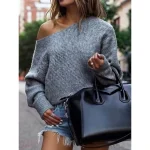 Women's Pullover Sweater Jumper Off Shoulder Ribbed Knit Acrylic Oversized Fall Winter Outdoor Valentine's Day Daily Stylish Casual Soft Long Sleeve Solid Color Black Yellow Pink S M L