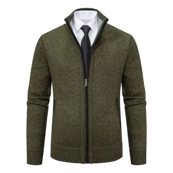 Men's Cardigan Sweater Ribbed Knit Regular Knitted Plain Stand Collar Warm Ups Modern Contemporary Daily Wear Going out Clothing Apparel Fall & Winter Wine Red Blue S M L