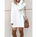 Women's Sweater Dress Pullover Sweater Jumper Turtleneck Ribbed Knit Polyester Oversized Fall Winter Outdoor Daily Holiday Stylish Casual Soft Long Sleeve Solid Color Black White Red S M L