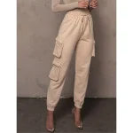 Women‘s Cargo Khaki Pants Trousers Full Length Cotton Micro-elastic High Waist Fashion Streetwear Street Daily Apple Green Black S M Fall Winter
