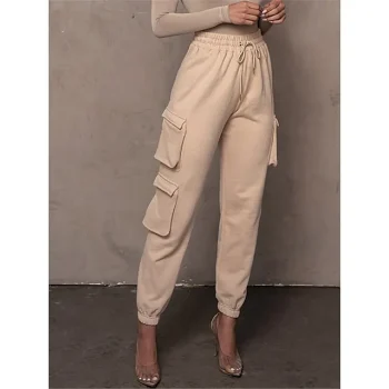 Women‘s Cargo Khaki Pants Trousers Full Length Cotton Micro-elastic High Waist Fashion Streetwear Street Daily Apple Green Black S M Fall Winter