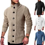 Men's Cardigan Sweater Fall Sweater Chunky Knit Regular Pocket Cropped Plain Stand Collar Warm Ups Modern Contemporary Daily Wear Going out Clothing Apparel Winter Black White S M L