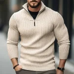 Men's Pullover Sweater Jumper Fall Sweater Ribbed Knit Regular Zipper Knitted Plain Stand Collar Modern Contemporary Work Daily Wear Clothing Apparel Winter Black Navy Blue S M L