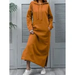 Women's Casual Dress Hoodie Dress Long Dress Maxi Dress Daily Casual Outdoor Vacation Going out Hoodie Pocket Pure Color Regular Fit Black Yellow Wine S M L XL XXL