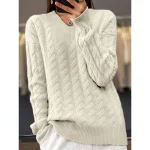 Women's Pullover Sweater Jumper V Neck Cable Knit Knit Oversized Fall Winter Regular Outdoor Daily Going out Stylish Casual Soft Long Sleeve Solid Color Black Camel Purple S M L