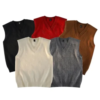 Men's Sweater Vest Pullover Sweater Jumper Jumper Ribbed Knit Regular Knitted Plain V Neck Modern Contemporary Work Daily Wear Clothing Apparel Winter Black White S M L