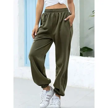 Women's Sweatpants Pants Trousers Cotton Solid Color Full Length Micro-elastic High Waist Fashion Streetwear Outdoor Street Black White S M Fall Winter
