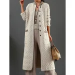 Women's Cardigan Sweater Stand Collar Cable Knit Polyester Button Pocket Fall Winter Long Outdoor Daily Going out Vintage Style Casual Soft Long Sleeve Solid Color Black Beige Coffee One-Size