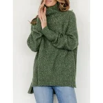 Women's Plus Size Pullover Sweater Jumper Turtleneck Ribbed Knit Polyester Split Fall Winter Regular Outdoor Going out Weekend Stylish Plus Size Casual Long Sleeve Pure Color Green Gray XS S M