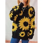 Women's Pullover Sweater Jumper Crew Neck Chunky Knit Polyester Embroidery Spring Fall Winter Regular Daily Holiday Valentine Stylish Casual Long Sleeve Floral Black Yellow S M L