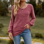 T shirt Tee Women's Black Wine Army Green Solid / Plain Color Button Daily Fashion Round Neck Regular Fit S