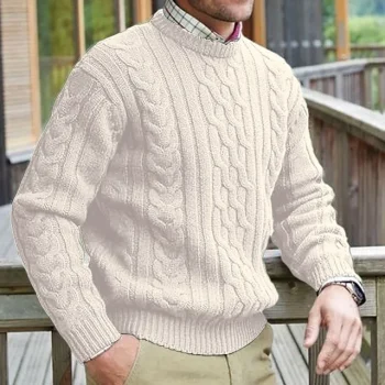 Men's Sweater Pullover Sweater Jumper Pullover Cable Knit Knitted Plain Crew Neck Keep Warm Casual Daily Wear Vacation Clothing Apparel Fall & Winter Black Blue M L XL