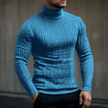 Men's Pullover Sweater Jumper Turtleneck Sweater Knit Sweater Ribbed Knit Knitted Plain Roll Neck Keep Warm Casual Daily Wear Vacation Clothing Apparel Fall & Winter Wine Black M L XL