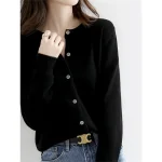 Women's Cardigan Crew Neck Ribbed Knit Core Spun Yarn Button Knitted Fall Winter Regular Outdoor Daily Going out Fashion Streetwear Casual Long Sleeve Solid Color Black White Pink S M L