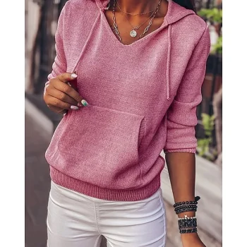 Women's Black Pink Wine Solid / Plain Color Front Pocket Street Daily Daily V Neck Regular Fit S