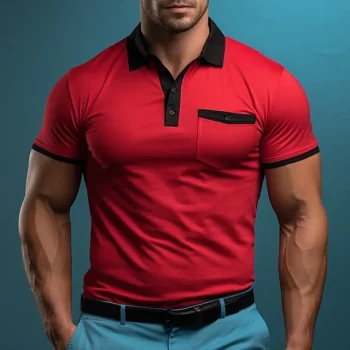 Men's Polo Shirt Button Up Polos Casual Holiday Classic Short Sleeve Fashion Basic Color Block Classic Summer Regular Fit Fire Red Polo Shirt